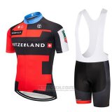 2019 Fahrradbekleidung Schweiz Rot Shwarz Trikot Kurzarm und Tragerhose