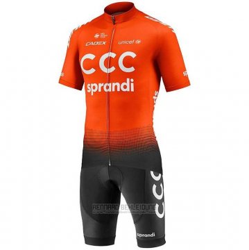 2020 Fahrradbekleidung CCC Team Orange Shwarz Trikot Kurzarm und Tragerhose