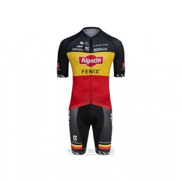 2021 Fahrradbekleidung Alpecin Fenix Champion Belgien Trikot Kurzarm und Tragerhose