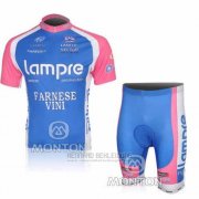 2010 Fahrradbekleidung Lampre Farnese Vini Rosa und Hellblau Trikot Kurzarm und Tragerhose Pantaloni