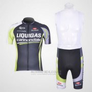 2011 Fahrradbekleidung Liquigas Cannondale Shwarz und Grun Trikot Kurzarm und Tragerhose