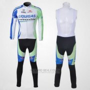 2011 Fahrradbekleidung Liquigas Cannondale Wei und Grun Trikot Langarm und Tragerhose