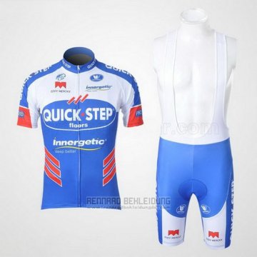 2011 Fahrradbekleidung Quick Step Floor Wei und Azurblau Trikot Kurzarm und Tragerhose