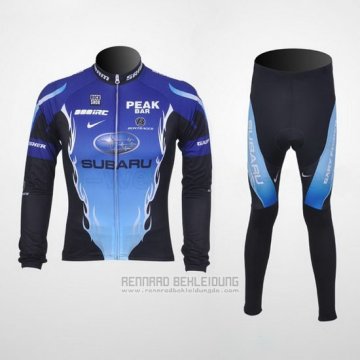 2011 Fahrradbekleidung Subaru Azurblau und Shwarz Trikot Langarm und Tragerhose Pantaloni