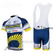 2012 Fahrradbekleidung Vacansoleil Gelb und Blau Trikot Kurzarm und Tragerhose