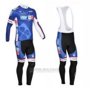 2013 Fahrradbekleidung FDJ Blau Trikot Langarm und Tragerhose