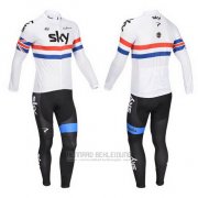 2013 Fahrradbekleidung Sky Champion Regno Unito Wei Trikot Langarm und Tragerhose