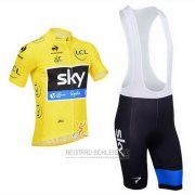 2013 Fahrradbekleidung Sky Lider Gelb und Shwarz Trikot Kurzarm und Tragerhose