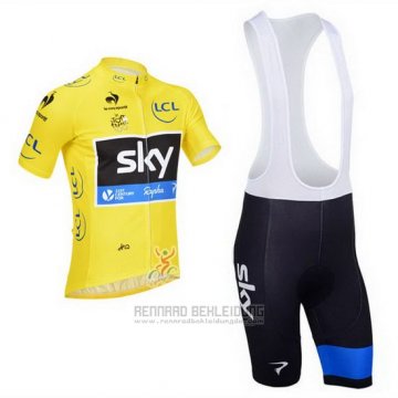 2013 Fahrradbekleidung Sky Lider Gelb und Shwarz Trikot Kurzarm und Tragerhose