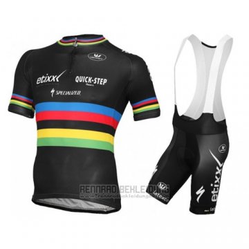 2016 Fahrradbekleidung UCI Weltmeister Lider Quick Step Shwarz Trikot Kurzarm und Tragerhose