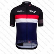 2016 Fahrradbekleidung UCI Weltmeister Lider Sky Shwarz und Blau Trikot Kurzarm und Tragerhose