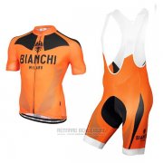 2017 Fahrradbekleidung Bianchi Orange Trikot Kurzarm und Tragerhose