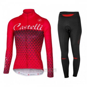 2017 Fahrradbekleidung Frau Castelli Rot Trikot Langarm und Tragerhose