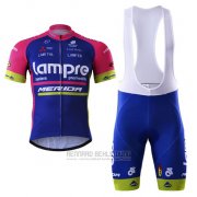 2017 Fahrradbekleidung Lampre Merida Blau Trikot Kurzarm und Tragerhose