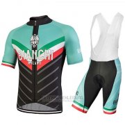 2018 Fahrradbekleidung Bianchi Tiera Licht Grun und Shwarz Trikot Kurzarm und Tragerhose