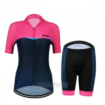 2018 Fahrradbekleidung Frau Jokvie Rosa Dunkel Blau Trikot Kurzarm Tragerhose