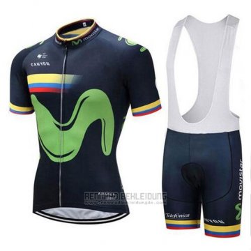 2018 Fahrradbekleidung Movistar Champion Kolumbien Trikot Kurzarm und Tragerhose