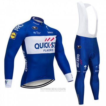 2018 Fahrradbekleidung Quick Step Floors Blau und Wei Trikot Langarm und Tragerhose