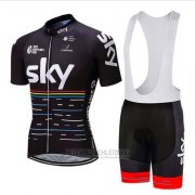 2018 Fahrradbekleidung Sky Shwarz und Rot Trikot Kurzarm und Tragerhose