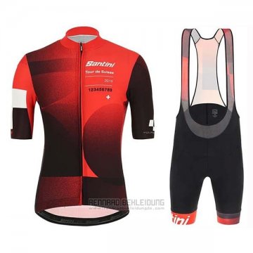 2019 Fahrradbekleidung Tour de Suisse Rot Shwarz Trikot Kurzarm und Tragerhose