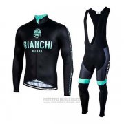 2020 Fahrradbekleidung Bianchi Shwarz Grun Trikot Langarm und Tragerhose