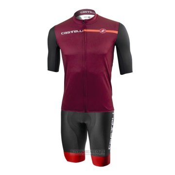 2021 Fahrradbekleidung Castelli Dunkel Rot Trikot Kurzarm und Tragerhose