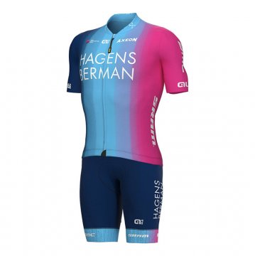 2022 Fahrradbekleidung Hagens Berman Axeon Fuchsie Azurblau Trikot Kurzarm und Tragerhose