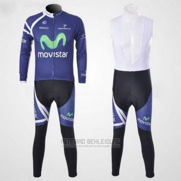 2011 Fahrradbekleidung Movistar Blau Trikot Langarm und Tragerhose