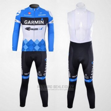 2012 Fahrradbekleidung Garmin Cervelo Wei und Azurblau Trikot Langarm und Tragerhose