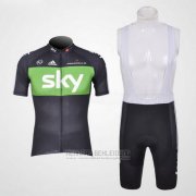 2012 Fahrradbekleidung Sky Shwarz und Grun Trikot Kurzarm und Tragerhose