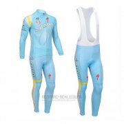 2013 Fahrradbekleidung Astana Hellblau Trikot Langarm und Tragerhose