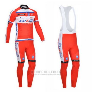 2013 Fahrradbekleidung Katusha Wei und Rot Trikot Langarm und Tragerhose