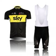 2014 Fahrradbekleidung Sky Shwarz und Gelb Trikot Kurzarm und Tragerhose