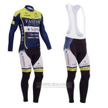 2014 Fahrradbekleidung Vini Fantini Grun und Blau Trikot Langarm und Tragerhose