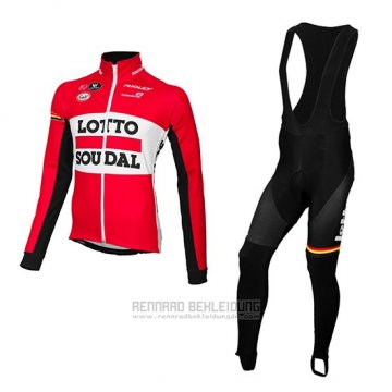 2015 Fahrradbekleidung Lotto Soudal Rot und Shwarz Trikot Langarm und Tragerhose