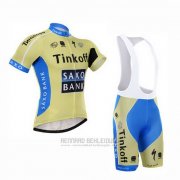 2015 Fahrradbekleidung Tinkoff Saxo Bank Azurblau und Gelb Trikot Kurzarm und Tragerhose