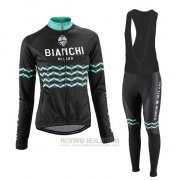 2016 Fahrradbekleidung Frau Bianchi Shwarz Trikot Langarm und Tragerhose