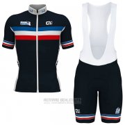 2017 Fahrradbekleidung Frankreich Shwarz Trikot Kurzarm und Tragerhose