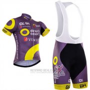 2018 Fahrradbekleidung Direct Energie Fuchsie und Gelb Trikot Kurzarm und Tragerhose