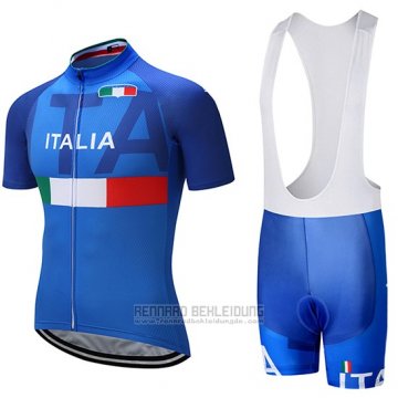 2018 Fahrradbekleidung Italien Blau Trikot Kurzarm und Tragerhose