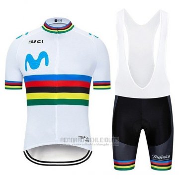 2019 Fahrradbekleidung UCI Weltmeister Movistar Wei Trikot Kurzarm und Tragerhose