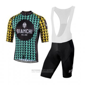 2020 Fahrradbekleidung Bianchi Shwarz Blau Gelb Trikot Kurzarm und Tragerhose