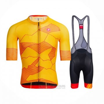 2021 Fahrradbekleidung Castelli Gelb Orange Trikot Kurzarm und Tragerhose