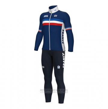 2022 Fahrradbekleidung Frankreich Blau Trikot Langarm und Tragerhose