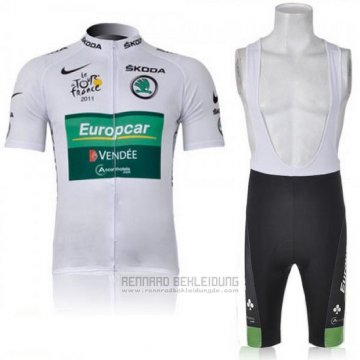 2011 Fahrradbekleidung Europcar Lider Grun und Wei Trikot Kurzarm und Tragerhose