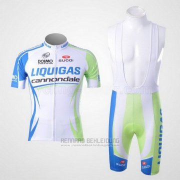 2011 Fahrradbekleidung Liquigas Cannondale Wei und Grun Trikot Kurzarm und Tragerhose