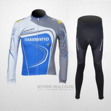 2011 Fahrradbekleidung Shimano Blau und Grau Trikot Langarm und Tragerhose