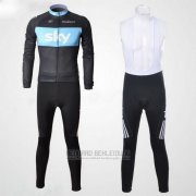 2011 Fahrradbekleidung Sky Shwarz und Azurblau Trikot Langarm und Tragerhose