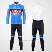 2012 Fahrradbekleidung Garmin Sharp Azurblau Trikot Langarm und Tragerhose