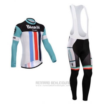 2014 Fahrradbekleidung Bianchi Wei und Grun Trikot Langarm und Tragerhose